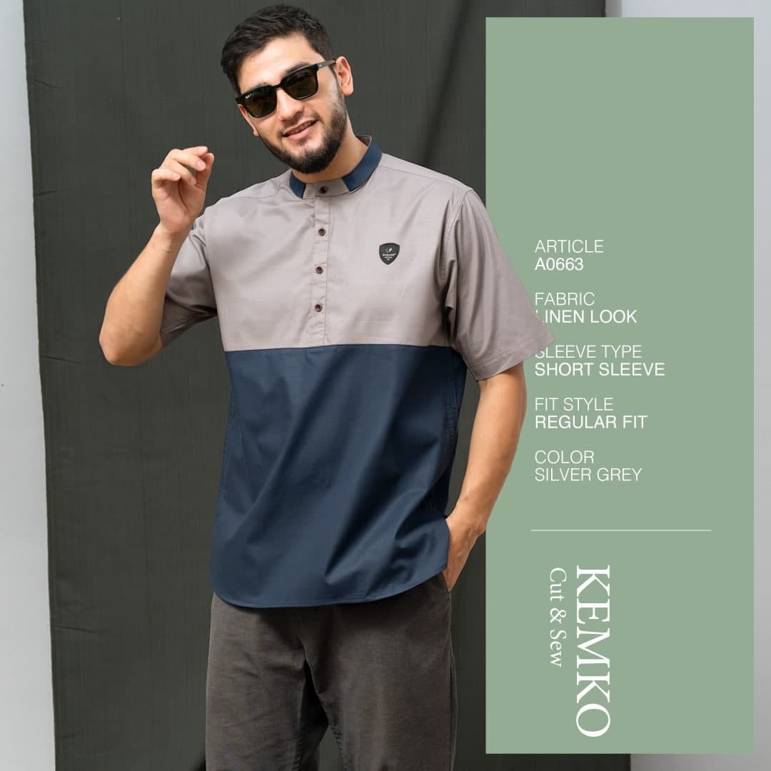 Marketplace - Muslim LifeShop - SAMASE SAMASE KEMKO CUT & SEW Pendek 01A066  - Baju Kemeja Koko Pria